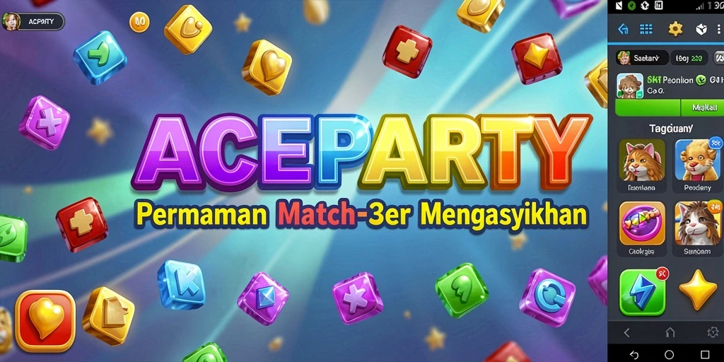Tampilan gameplay seru ACEPARTY yang menampilkan tantangan Match-3.