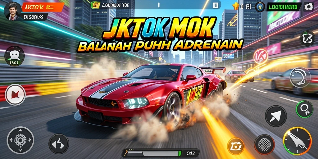 Gameplay JKTOK menampilkan balapan mobil dengan grafis menarik dan aksi mendebarkan.