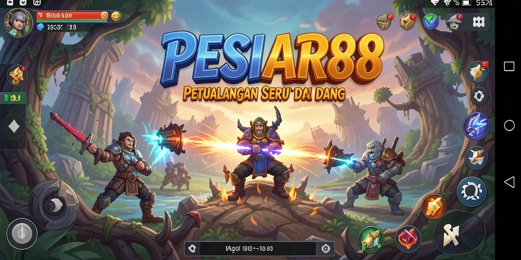 Tangkapan layar PESIAR88 menampilkan karakter menjelajahi dunia petualangan yang indah.