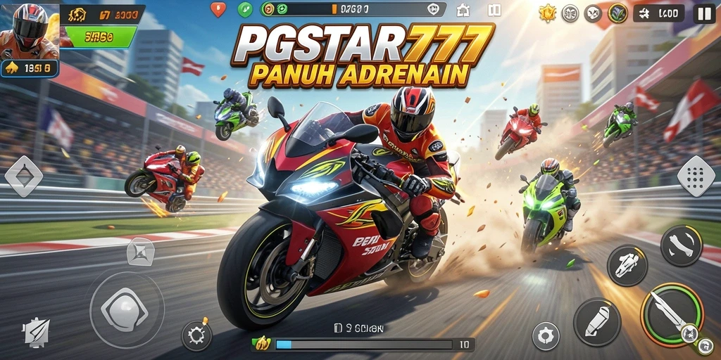 Screenshot PGSTAR777 menampilkan aksi balapan motor yang intens.