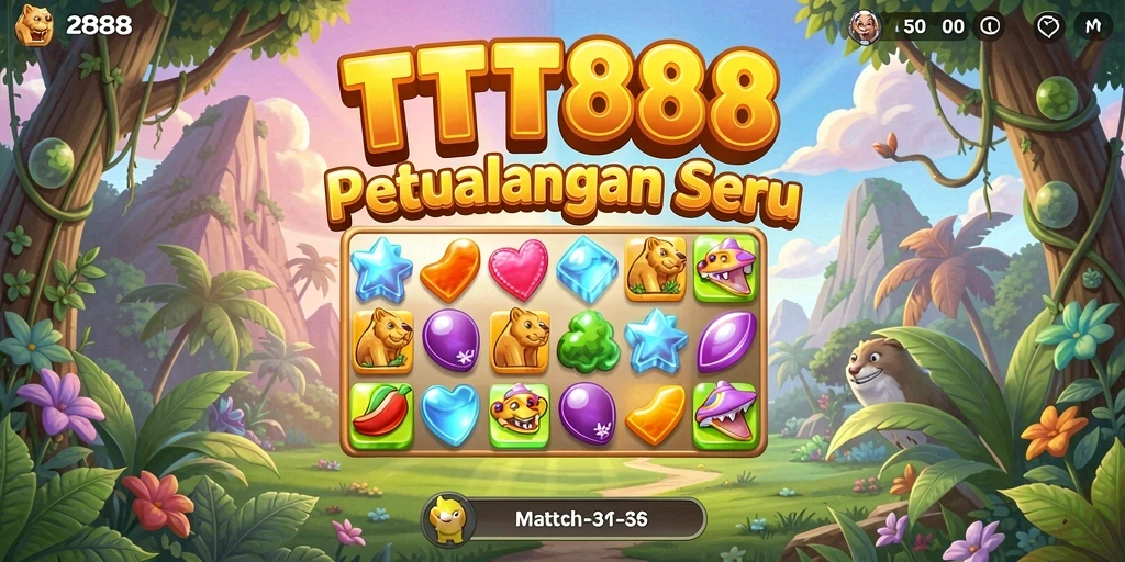 Screenshot gameplay TTT888 menampilkan permata berwarna-warni dalam aksi Match-3.