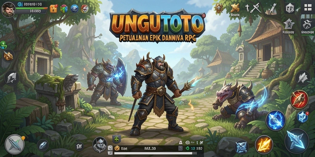 Screenshot utama UNGUTOTO menampilkan aksi pertempuran RPG yang mendebarkan.